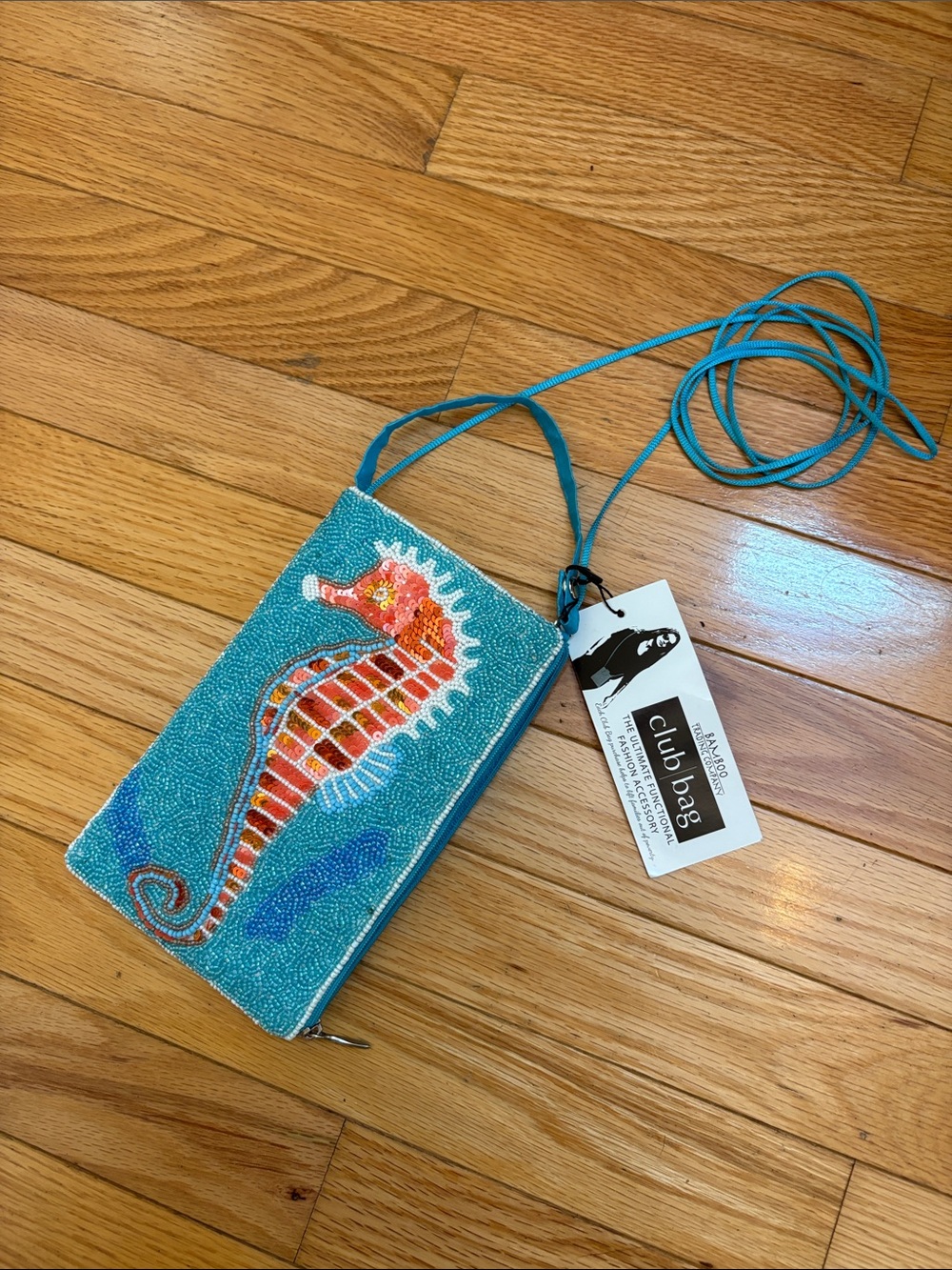 Club Bag Beaded Seahorse Crossbody - Turquoise